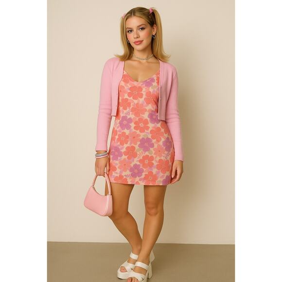 Old Navy Dresses & Skirts - Vintage Old Navy Floral Sundress Babydoll Tea Length Pink 90s Y2K Barbiecore 10